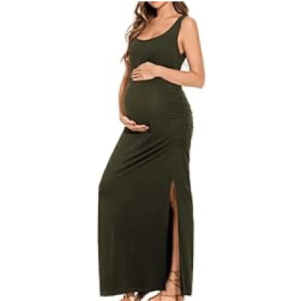 NWT Elegant Maternity Maxi Dress - Olive Green